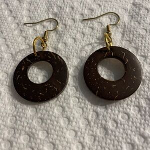Brown Coconut Shell Circular Earrings